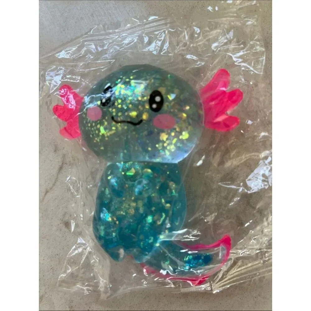 Blue Glitter Axolotl Squishy and slow rise